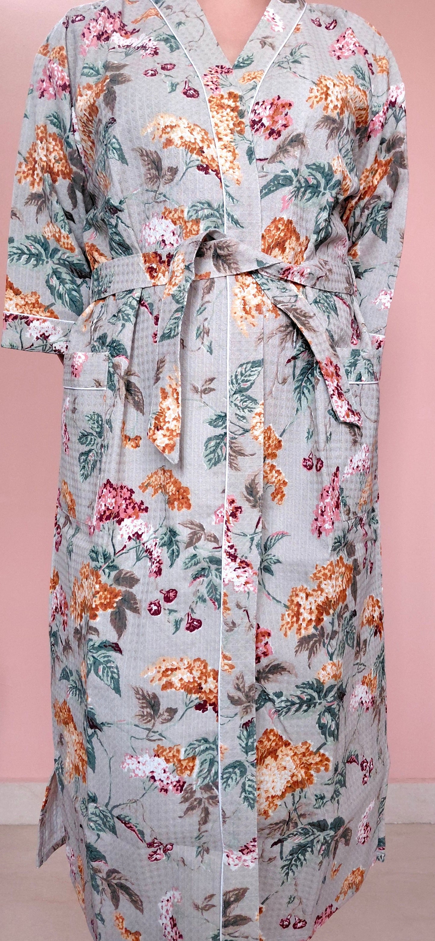 Cotton Handblock Print Bathrobe - Sunshine