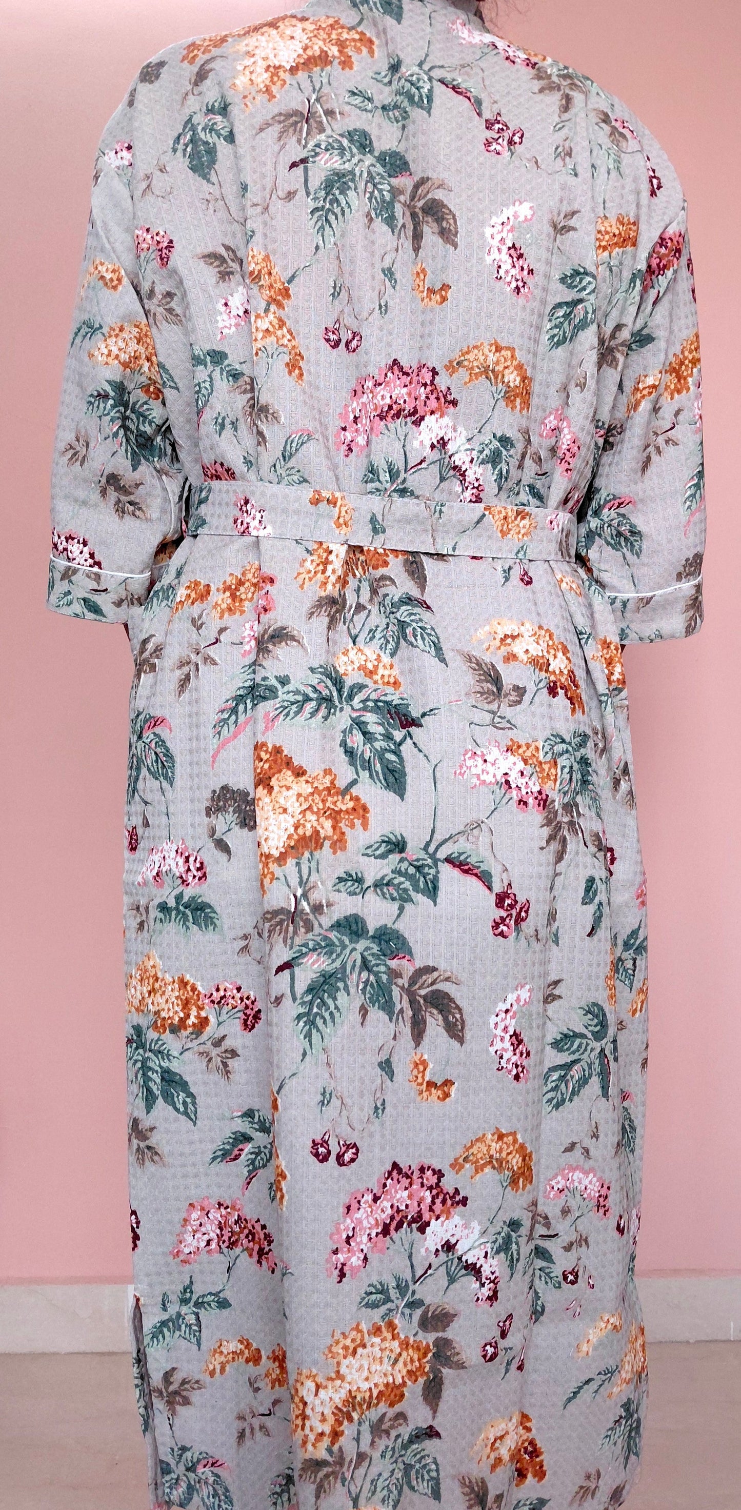 Cotton Handblock Print Bathrobe - Sunshine