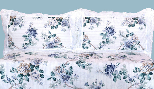 Blue Rose - Lace Cotton Bedsheet