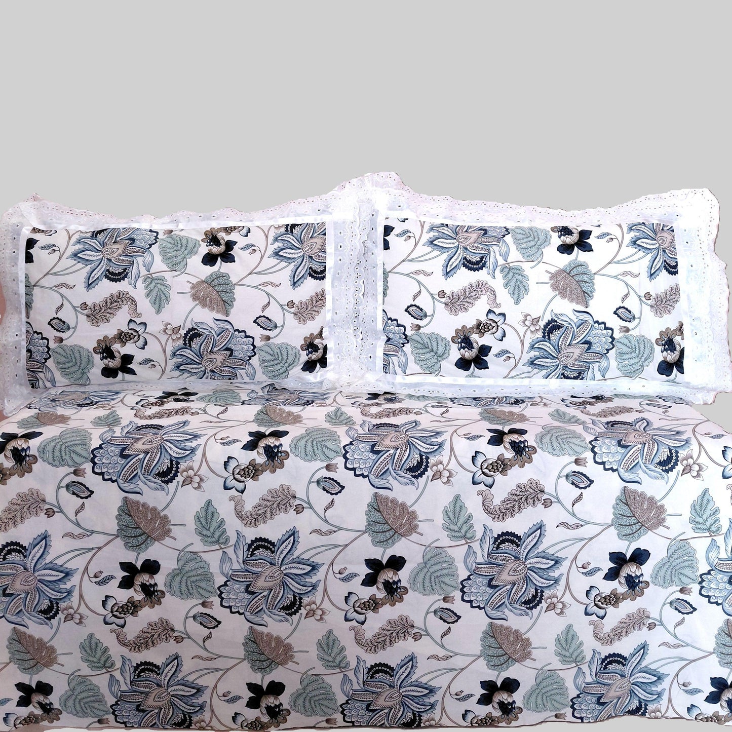 Indigo Dreams - Lace Cotton Bedsheet