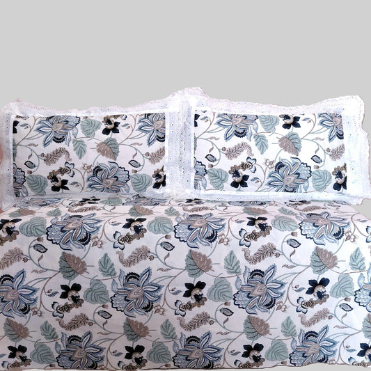 Indigo Dreams - Lace Cotton Bedsheet