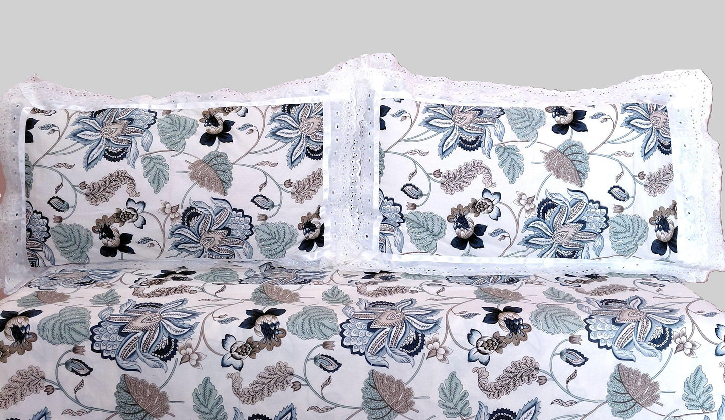 Indigo Dreams - Lace Cotton Bedsheet