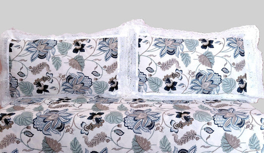 Indigo Dreams - Lace Cotton Bedsheet
