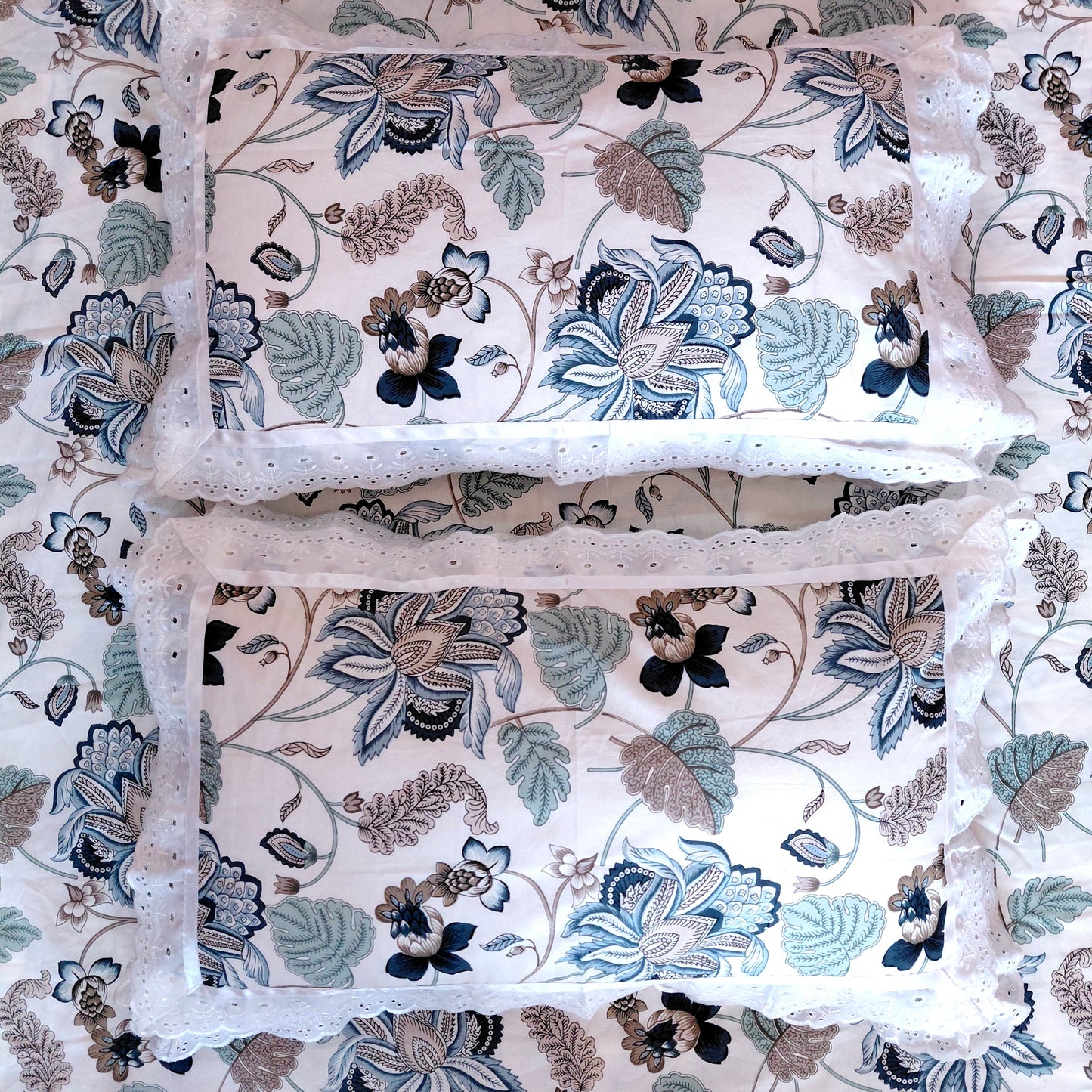 Indigo Dreams - Lace Cotton Bedsheet