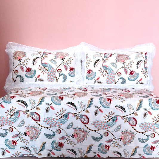 Saffron Peacock - Lace Cotton Bedsheet
