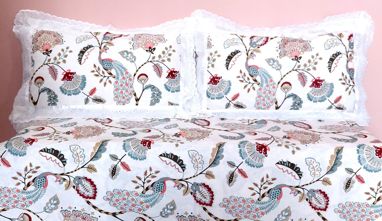 Saffron Peacock - Lace Cotton Bedsheet