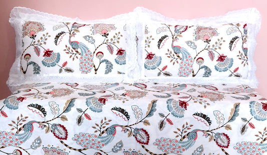 Saffron Peacock - Lace Cotton Bedsheet