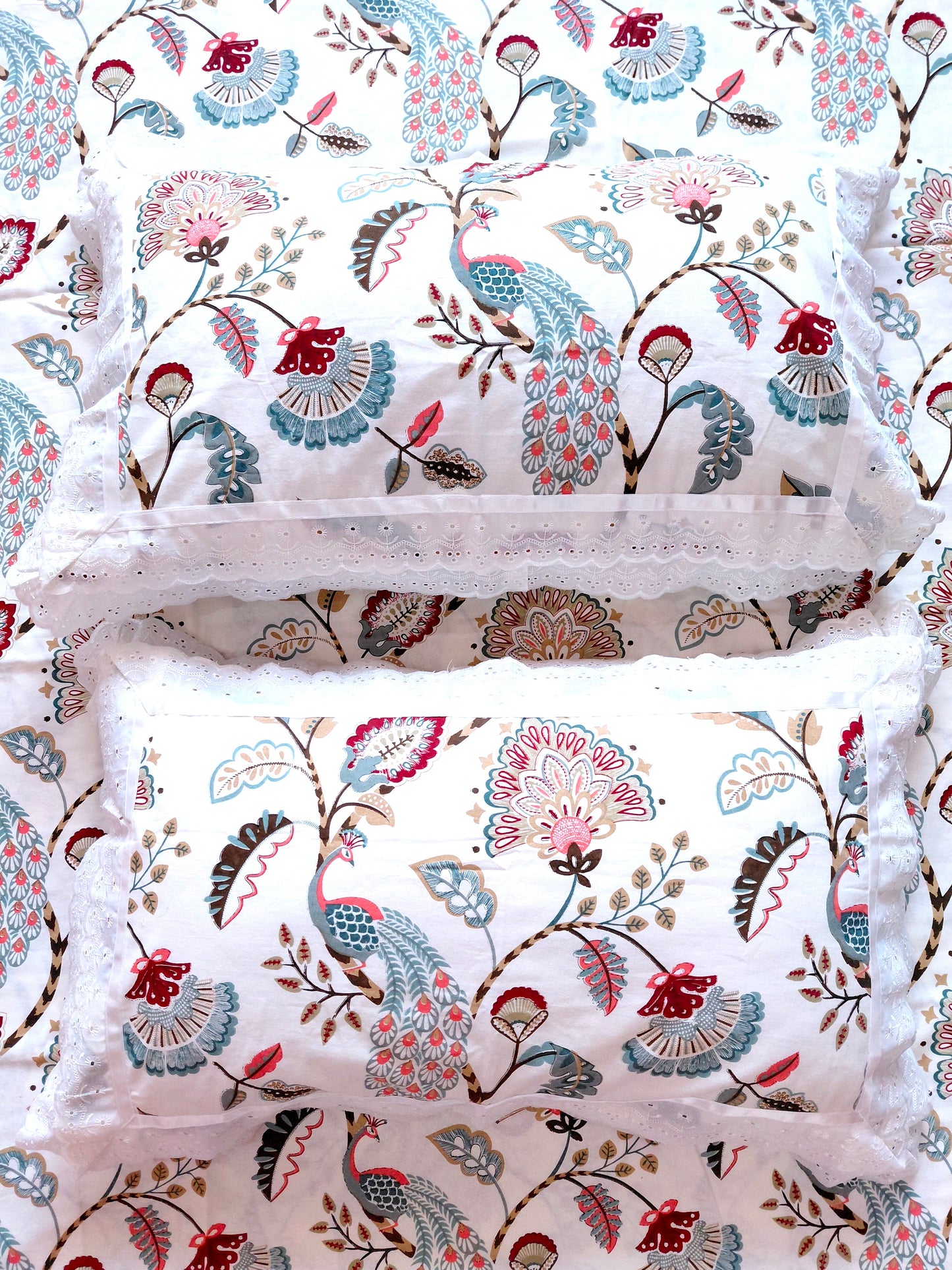 Saffron Peacock - Lace Cotton Bedsheet