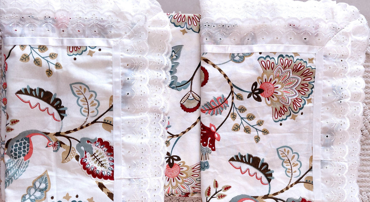 Saffron Peacock - Lace Cotton Bedsheet