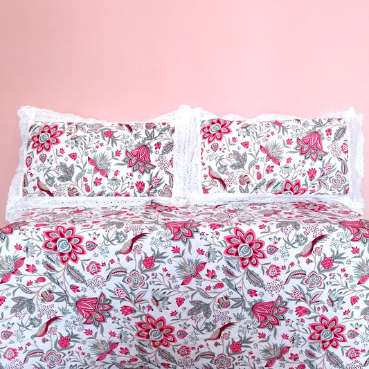 Pink Lotus - Lace Cotton Bedsheet