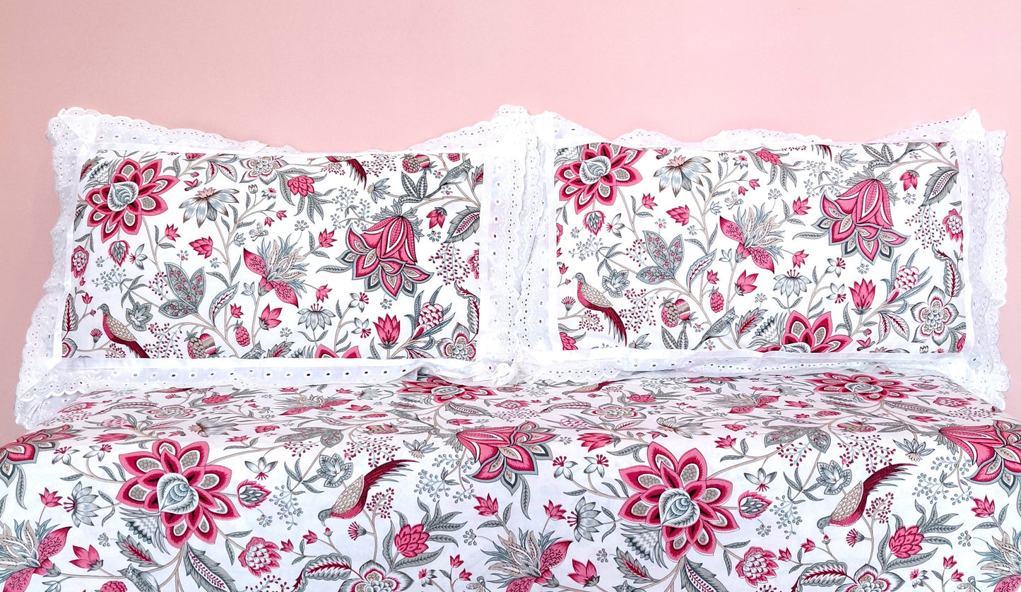 Pink Lotus - Lace Cotton Bedsheet