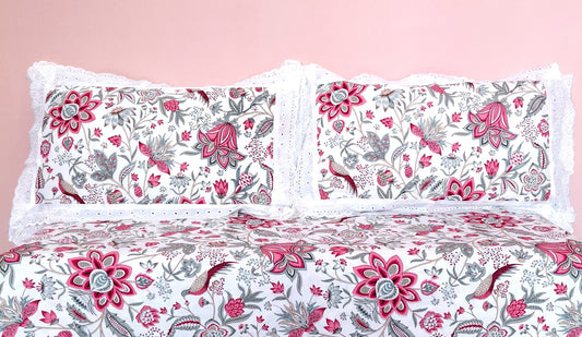 Pink Lotus - Lace Cotton Bedsheet