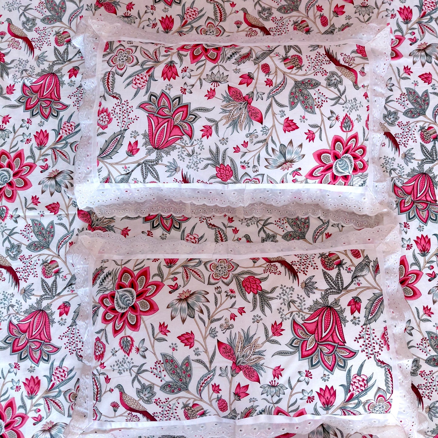Pink Lotus - Lace Cotton Bedsheet