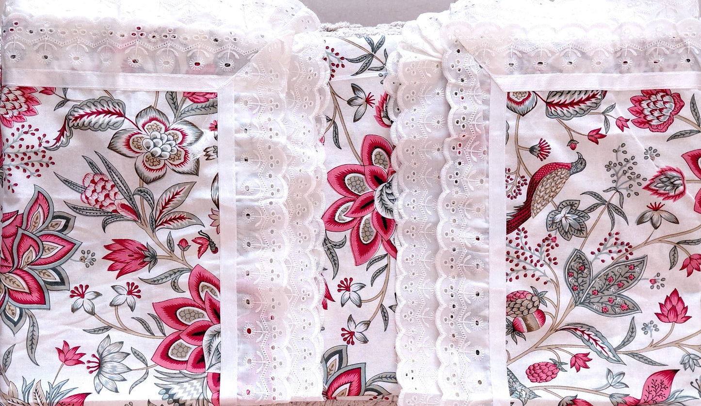 Pink Lotus - Lace Cotton Bedsheet