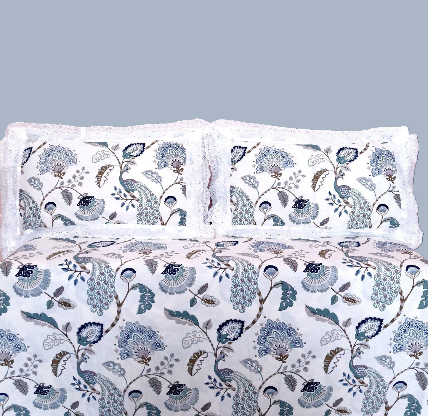 Teal Peacock - Lace Cotton Bedsheet