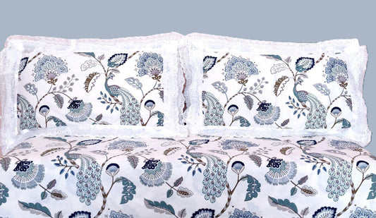 Teal Peacock - Lace Cotton Bedsheet