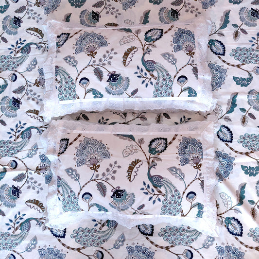 Teal Peacock - Lace Cotton Bedsheet