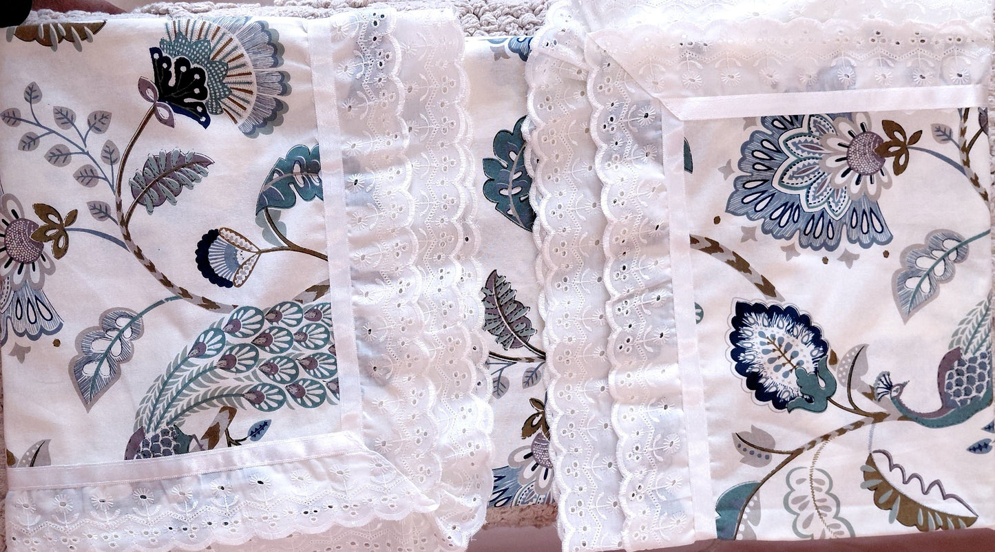 Teal Peacock - Lace Cotton Bedsheet