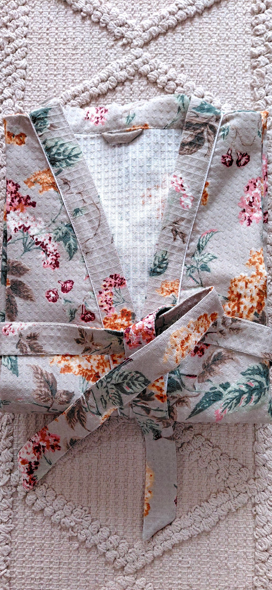 Cotton Handblock Print Bathrobe - Sunshine
