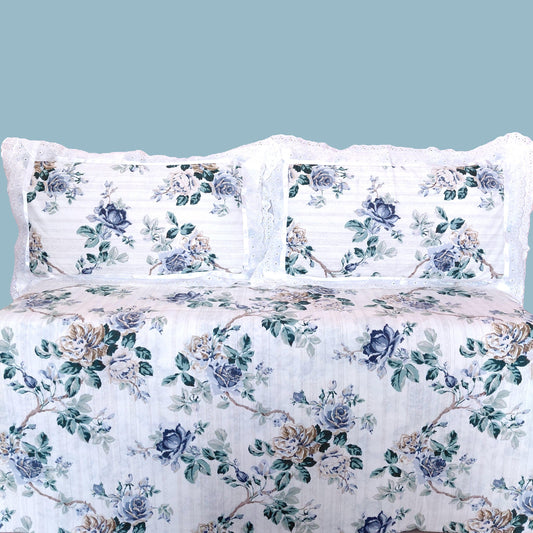 Blue Rose - Lace Cotton Bedsheet