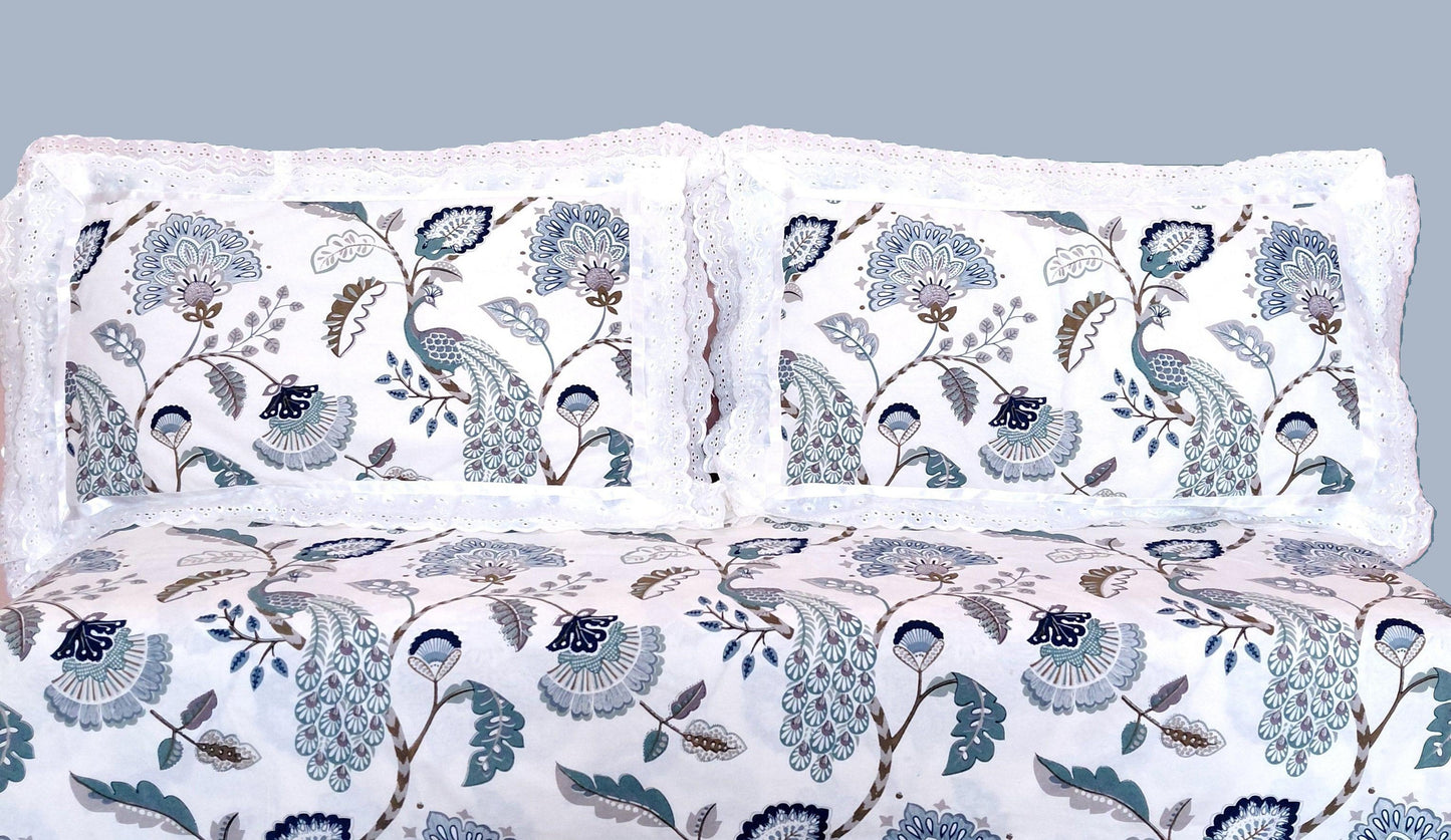 Teal Peacock - Lace Cotton Bedsheet